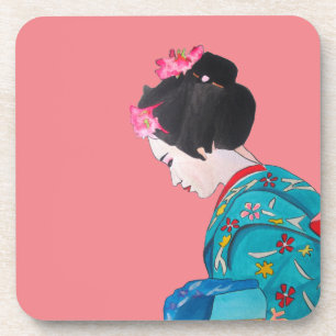 Porta-copo Geisha bonitinha japonesa com flor de cereja