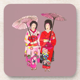 Porta-copo Geisha bonitinha japonesa com quimono rosa
