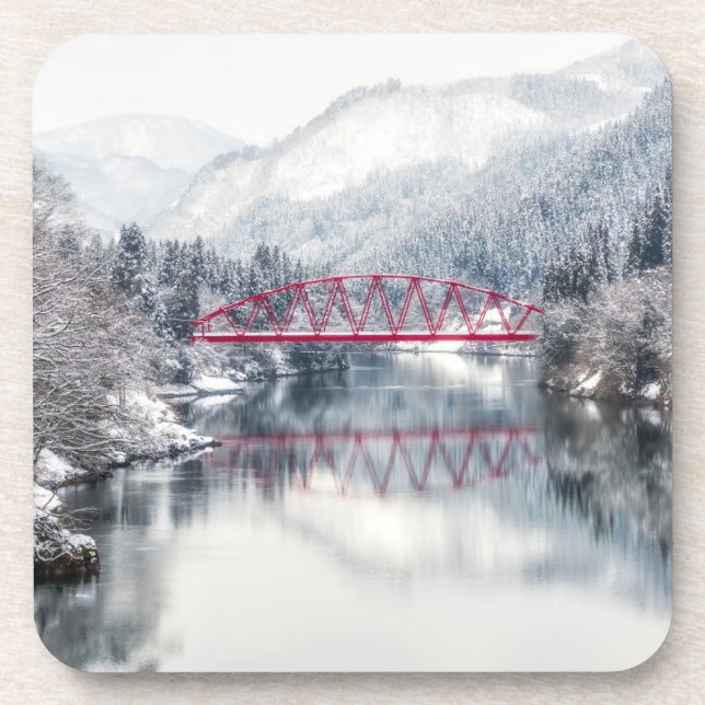 Porta-copo Gelo e neve | Ponte vermelha no inverno, Japão (Frente)