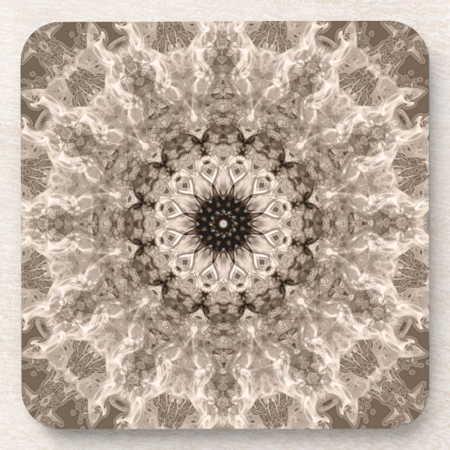 Porta-copo geométrico, bege, castanho, mandalas (Frente)