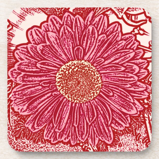 Porta-copo Gerbera Daisy Block Impressão - vermelho e rosa (Frente)
