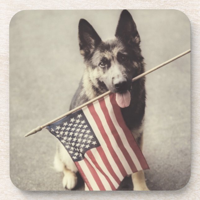Porta-copo German shepherd com sinalizador dos EUA (Frente)
