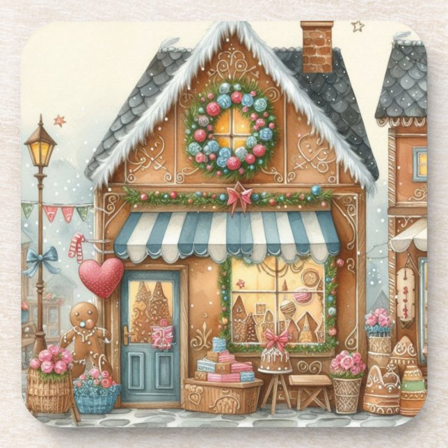 Porta-copo Gingerbread Bakery House Shop 3 beverage coaster (Frente)