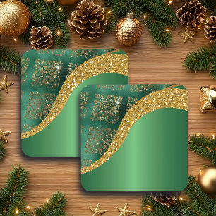 Porta-copo Glam Dourado Brilho Metálico Verde Festivo