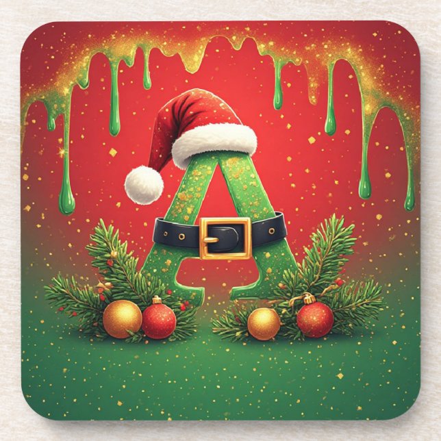 Porta-copo Glitter Dourado A Para Natal Familiar (Frente)