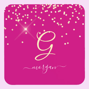 Porta-copo Glitter Dourado & Monograma Nome em Letra Branca,