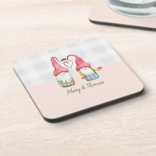 Porta-copo Gnomos De Natal Apaixonados Pintados À Mão