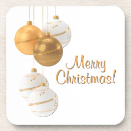 Porta-copo Gold and White Christmas Balls Custom Text