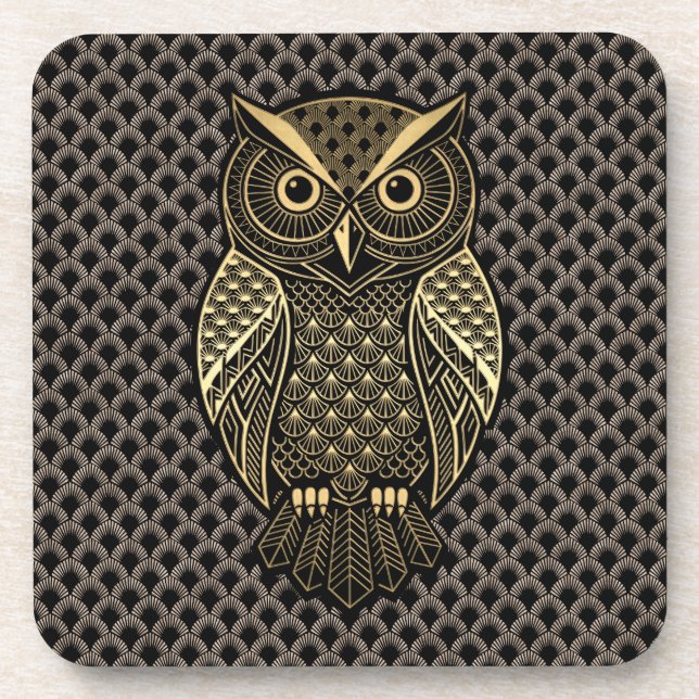 Porta-copo Gold Art Deco Owl (Frente)