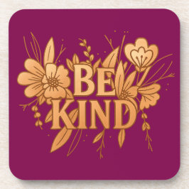 Porta-copo Gold Floral “Be Kind” Coaster Set – 6 Hard Plastic