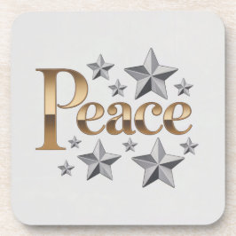 Porta-copo Gold Peace Silver Stars White Coaster