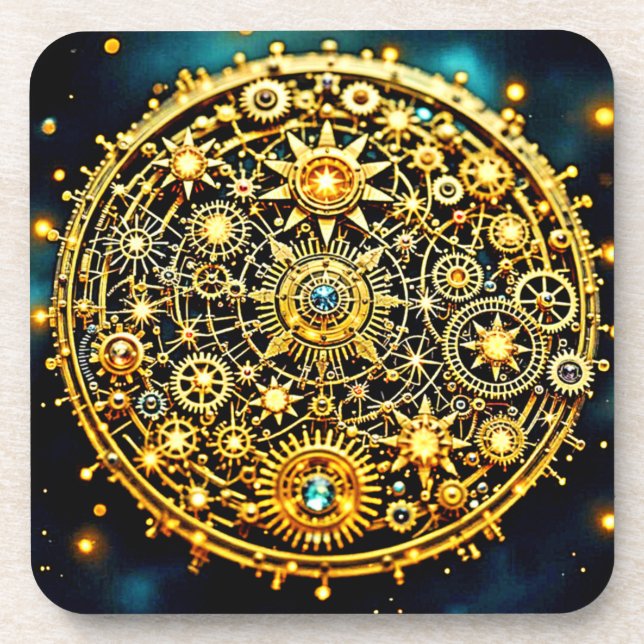 Porta-copo Golden Clockwork Celestial Art (Frente)