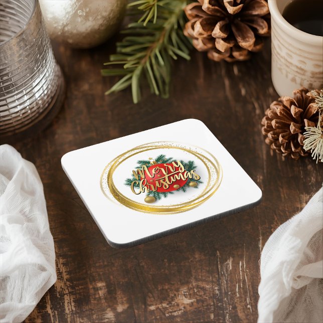 Porta-copo Golden Merry Christmas Hard plastic coaster (Criador carregado)