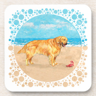 Porta-copo Golden Retriever na Praia