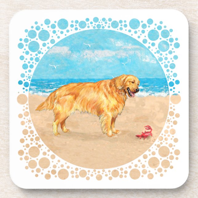 Porta-copo Golden Retriever na Praia (Frente)
