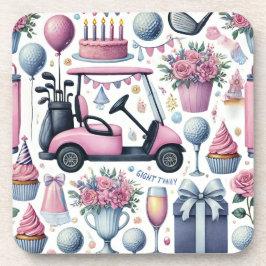 Porta-copo Golf Birthday Pink temático para Lady Golfer