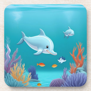 Porta-copo Golfinhos brincalhões explorando um vibrante recif