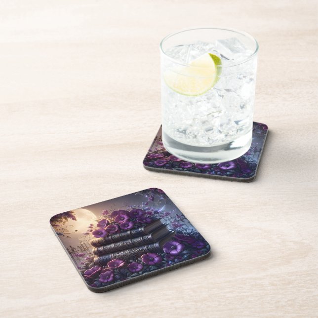 Porta-copo Gothic Book Purple Floral (Lado Direito)