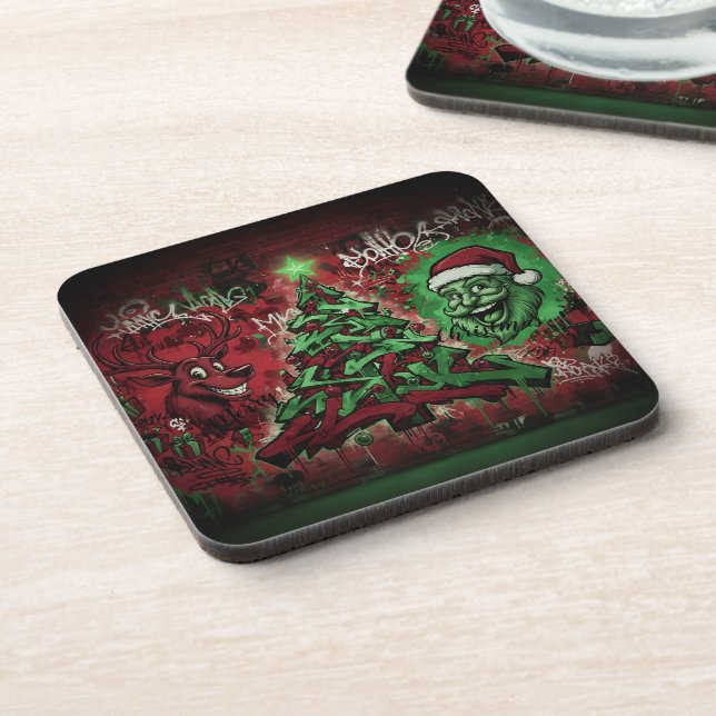 Porta-copo Graffiti Christmas Plastic Coasters Set 6 (Left Side)