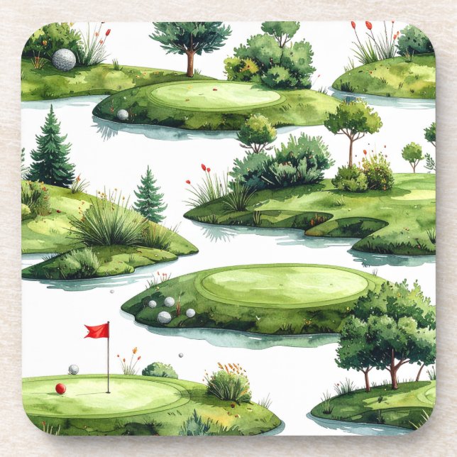 Porta-copo Grama de Putting de Golfe com bandeira vermelha (Frente)