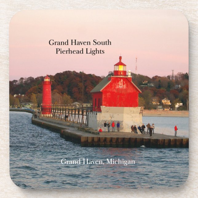 Porta-copo Grand Haven South Pierhead Lights portas copos plá (Frente)