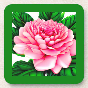 Porta-copo Grande Pensão Rosa com Folhas Verde Esmeraldas