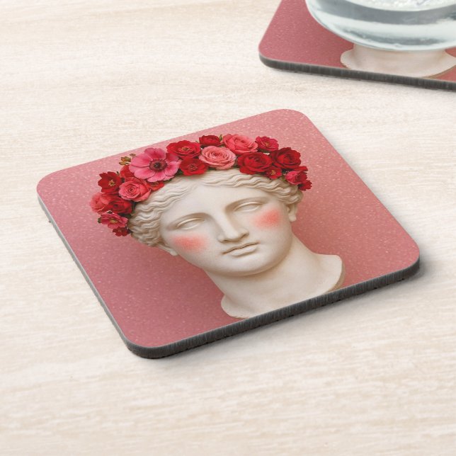 Porta-copo Greek ancient floral woman coaster. (Left Side)