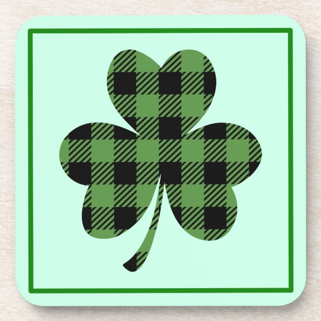 Porta-copo Green Buffalo Plaid Shamrock Clover Design-61104 (Frente)