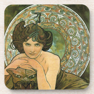 Porta-copo Green Vintage Emerald Temptress Art Nouveau Mucha