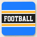Porta-copo Grelha de FUTEBOL Verde Brilhante Azul Escuro Amar<br><div class="desc">Este design desportivo,  colorido,  apresenta o dentro de texto FOTBALL atlético,  uma faixa preta larga realçada com pinstripes brancas e amarelas contra listras externas azuis brilhantes. O texto e as cores neste design podem ser personalizados.</div>