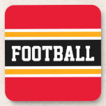 Porta-copo Grelhas Auróticas Brilhantes Vermelhas Amarelas Ne<br><div class="desc">Este design desportivo,  colorido,  apresenta dentro de texto FOTBALL atlético,  uma faixa preta larga realçada com pinstripes brancas e amarelas contra listras externas brilhantes e vermelhas. O texto e as cores neste design podem ser personalizados.</div>