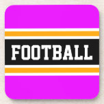 Porta-copo Grelhas cor-de-rosa amarela cor-de-rosa-preto, cor<br><div class="desc">Este design desportivo,  colorido,  apresenta dentro de texto FOTBALL atlético,  uma faixa preta larga realçada com pinstripes brancas e amarelas contra listras externas rosa-claro. O texto e as cores neste design podem ser personalizados.</div>