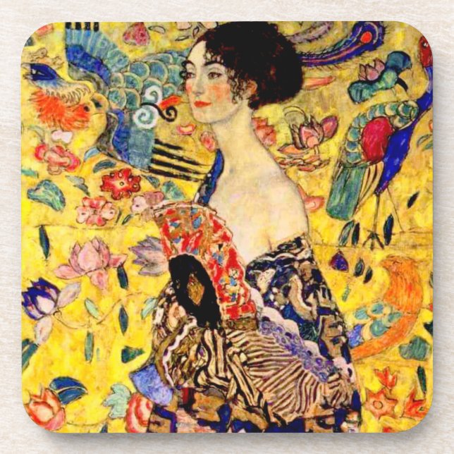 Porta-copo Gustav Klimt Lady com ventilador (Frente)