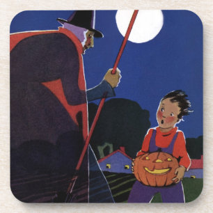 Porta-copo Halloween Antigo, Bruxa Assustadora com Menino