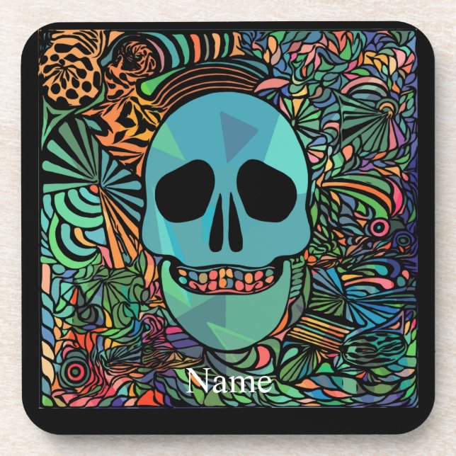 Porta-copo Halloween Hippie Skull Thunder_Cove (Frente)