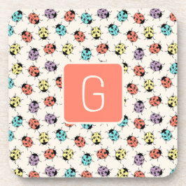 Porta-copo Hand Drawn Doodle Ladybugs Monogram Coaster