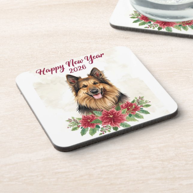 Porta-copo Happy New Year 2026 Dog Theme Coasters (Left Side)