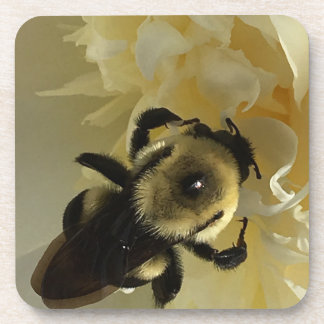 Porta-copo Hard plastic coaster bumblebee on peony flower