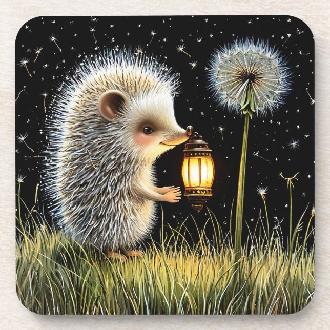 Porta-copo Hedgehog Segurando Lanterna Próximo ao Dandelion (Frente)