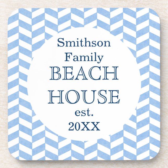 Porta-copo Herringbone Blue Beach House Personalizado (Frente)
