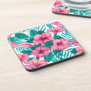 Porta-copo Hibiscus e palmeiras