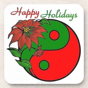 Porta-copo Holiday Yin Yang Poinsettia Green Red