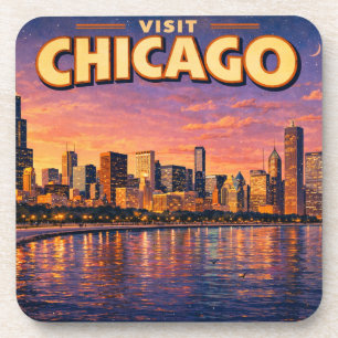 Porta-copo Horizonte de Chicago e Lago Michigan à noite