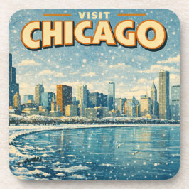 Porta-copo Horizonte de Chicago e Lago Michigan no inverno 