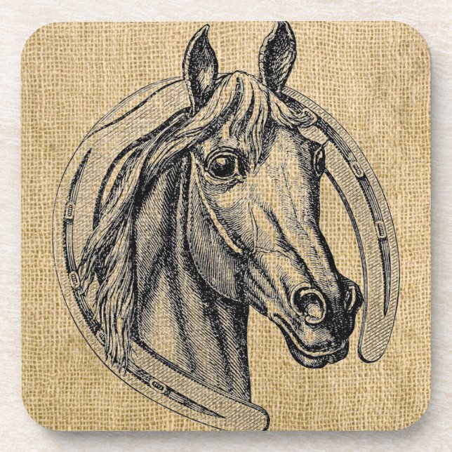 Porta-copo Horse Cameo em Burlap (Frente)