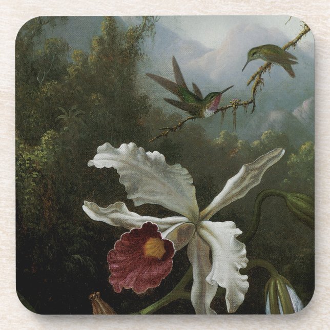 Porta-copo Hummingbird e Orquídea Branca por Martin J. Heade (Frente)