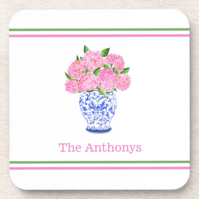 Porta-copo Hydrangea Rosa Personalizada com Estilo Chines e L (Frente)