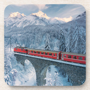 Porta-copo Ice & Snow   Red Bernina Express Train Switzerland