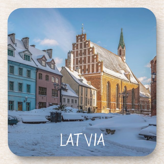 Porta-copo Igreja de Peter no inverno em Riga, Letónia (Frente)