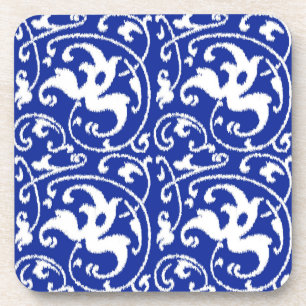Porta-copo Ikat Floral Damask - Cobalto Azul e Branco